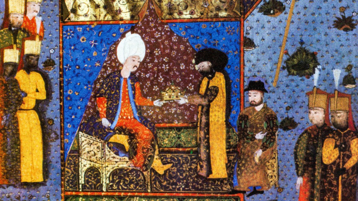 Szulejmán visszaadja a koronát János királynak, török miniatúra_Wikipedia.jpg